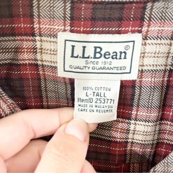 L.L.Bean Long Sleeve Plaid Shirt Button Down Traditional Fit Men’s size L Tall - Picture 3 of 8